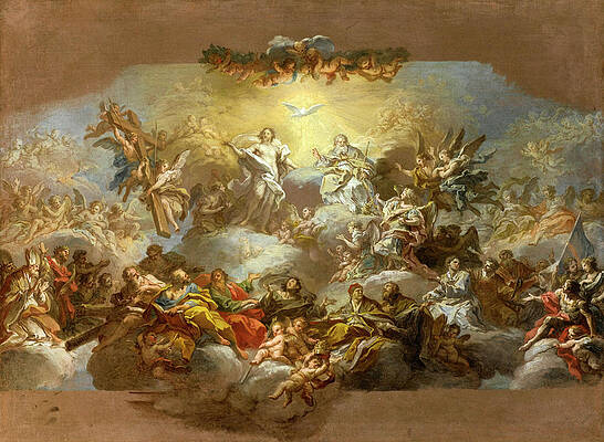 The Holy Trinity and Saints in Glory Print by Sebastiano Conca