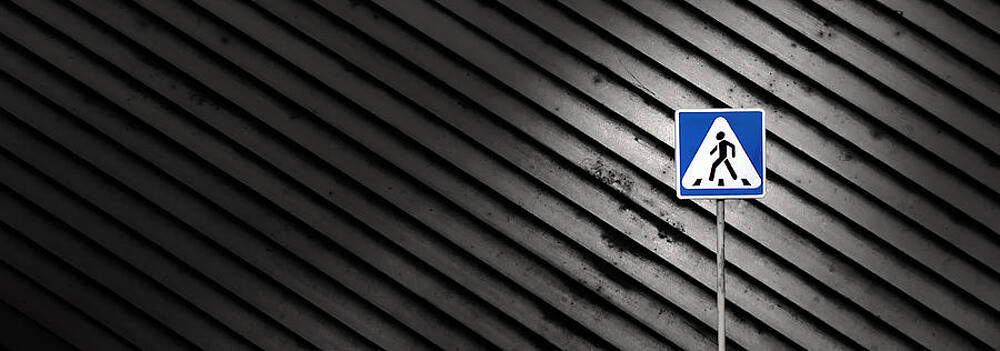Zebra Crossing Sign Against Striped Wall Print
