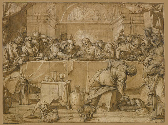 The Last Supper Print by Agostino Carracci