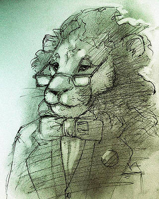 Wall Art - Drawing - The Learned Lion of Oz by H James Hoff