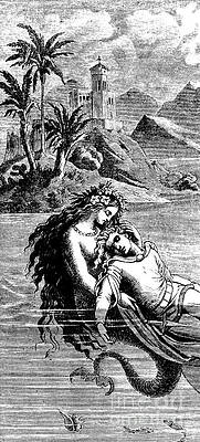 Wall Art - Drawing - The Little Mermaid and the Prince by German School