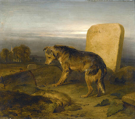 The Poor Dog. The Shepherd's Grave Print by Edwin Landseer