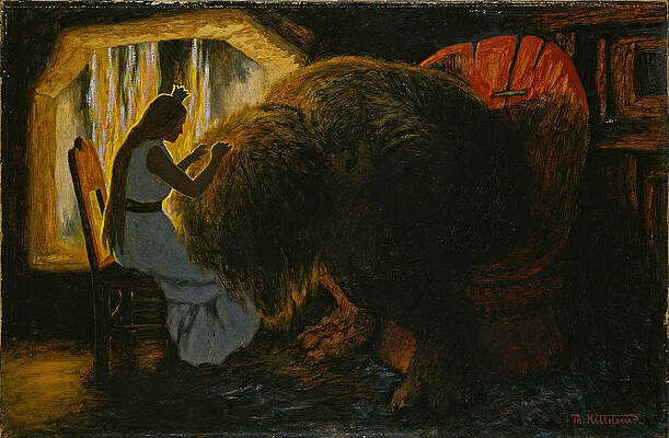 The Princess picking Lice from the Troll Print by Theodor Kittelsen