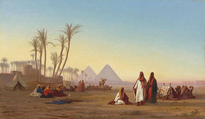 The Pyramids Of Giza. Egypt Print by Charles-Theodore Frere