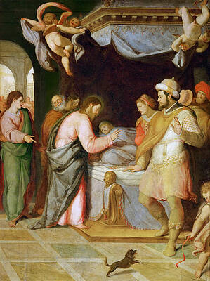 The resurrection of the daughter of Jairus Print by Attributed to Santi di Tito