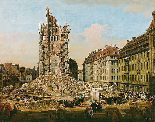 The Ruins of the old Kreuzkirche. Dresden Print by Bernardo Bellotto