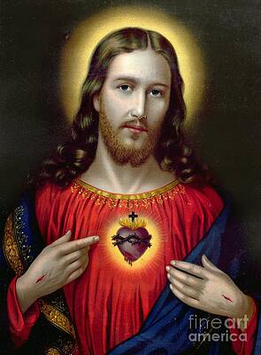 Wall Art - Painting - The Sacred Heart of Jesus by English School