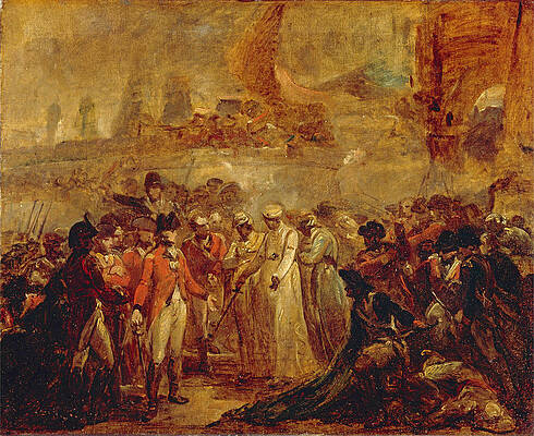 The Surrender of the Two Sons of Tipu Sahib Sultan of Mysore to Sir David Baird Print by Henry Singleton