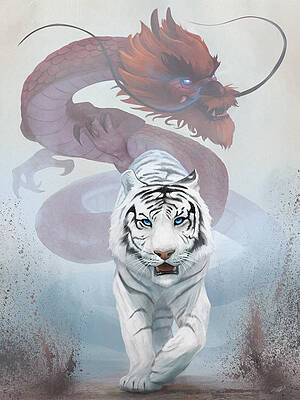 Wall Art - Digital Art - The Tiger and The Dragon by Steve Goad