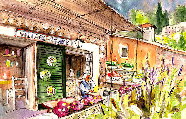 Wall Art - Painting - The Village Cafe In Deia by Miki De Goodaboom