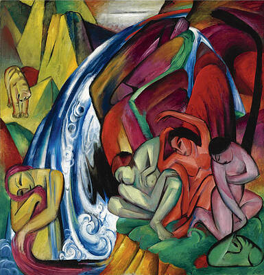 The Waterfall. Women under a Waterfall Print by Franz Marc