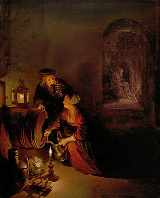 The Wine Cellar. An Allegory of Winter Print by Gerrit Dou