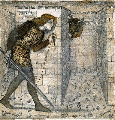 Theseus And The Minotaur In The Labyrinth Print by Edward Burne-Jones