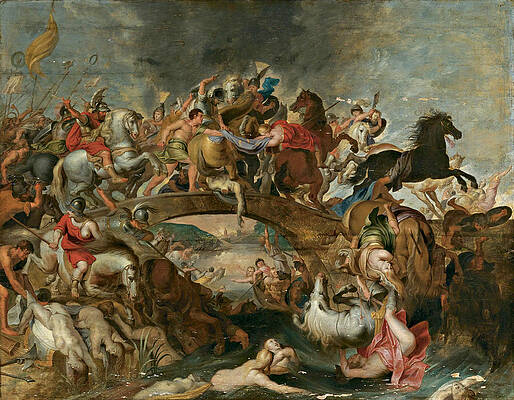 Theseus Leading The Athenian Soldiers Against The Amazons Print by After Peter Paul Rubens