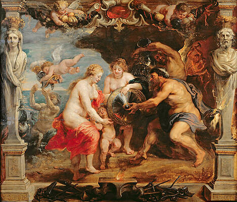 Thetis Receiving The Arms Of Achilles From Vulcanus Print by Peter Paul Rubens