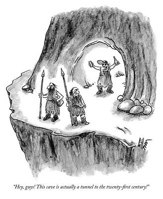 Wall Art - Drawing - This cave is actually a tunnel to the twenty first century by Frank Cotham