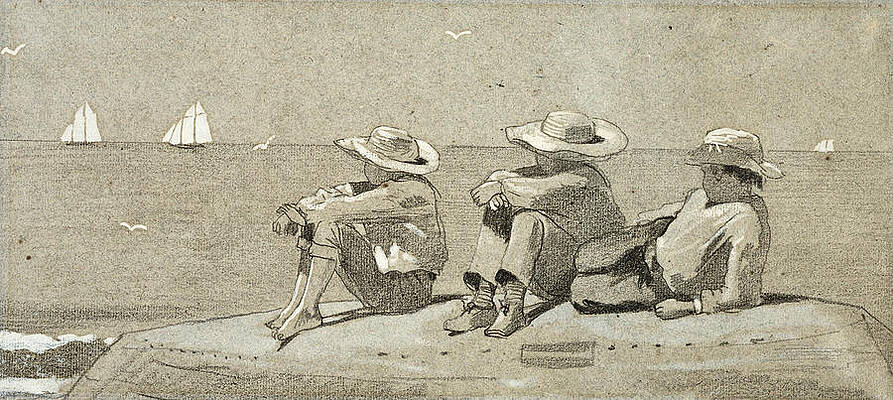 Three Boys on a Beached Dory Print by Winslow Homer