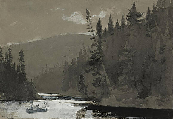 Three Men in a Canoe Print by Winslow Homer