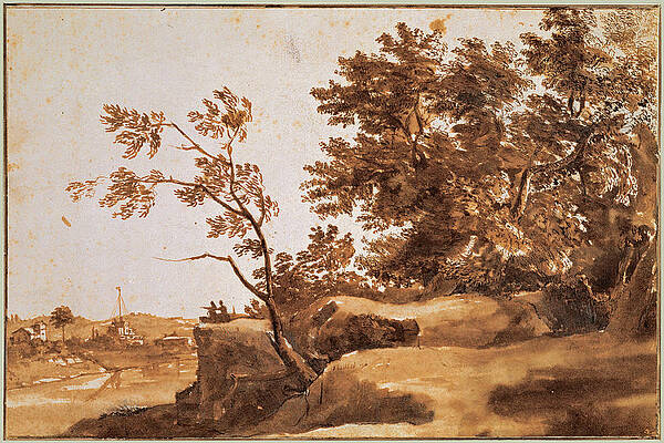 Tiber Landscape With Castel Sant'angelo In The Background Print by Claude Lorrain