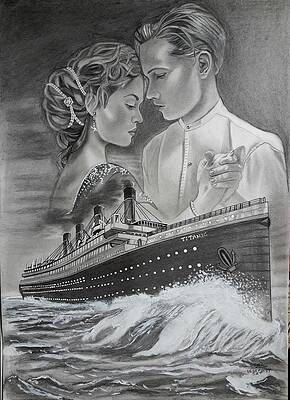 Wall Art - Drawing - Titanic Drawing with kate and leonardo by Vimal Chand