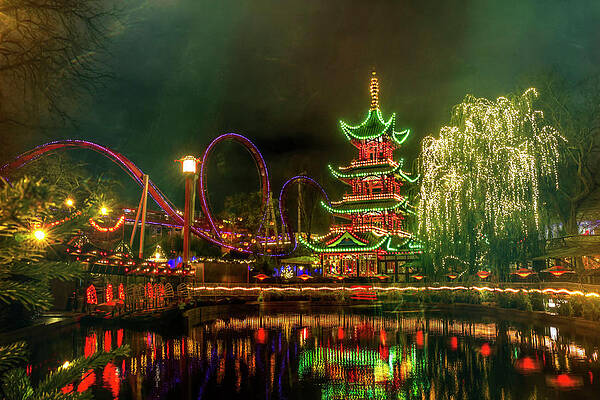 Wall Art - Photograph - Tivoli Gardens in Copenhagen by Night  by Carol Japp
