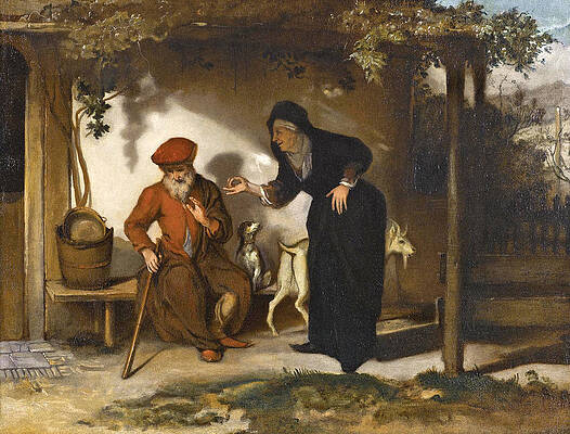 Tobit and his wife Anna with a goat Print by Barent Fabritius