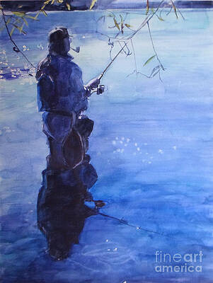 Watercolor Tranquil Fishing by Greta Corens Watercolor Tranquil Fishing by Greta Corens