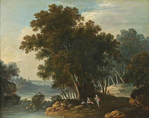 Travelers resting by a Stream Print by Attributed to Lazare Bruandet
