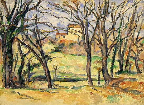 Trees and Houses Near the Jas de Bouffan Print by Paul Cezanne