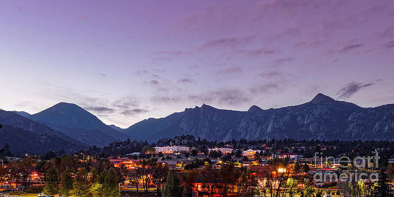 Wall Art - Photograph - Twilight Panorama of Estes Park, Stanley Hotel, Castle Mountain and Lumpy Ridge - Rocky Mountains  by Silvio Ligutti