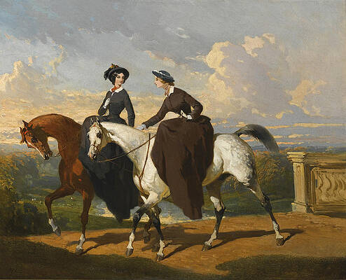 Two Amazons on Horses Print by Alfred de Dreux