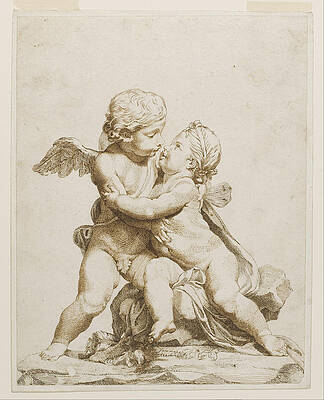 Two Cupids Kissing Print by Tommaso Todeschini