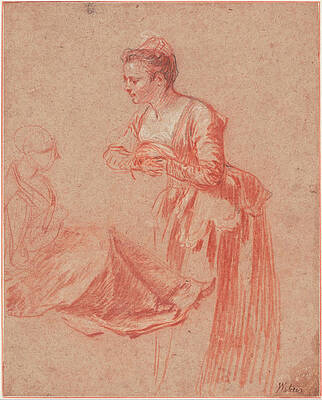 Two Figure Studies Of A Young Woman, Print by Antoine Watteau