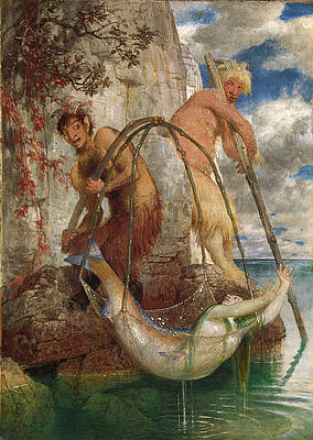 Two Fishing Pan's Print by Arnold Boecklin