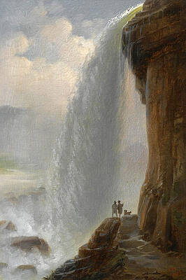 Two Men With A Dog By Niagara Falls Print by Ferdinand Richardt