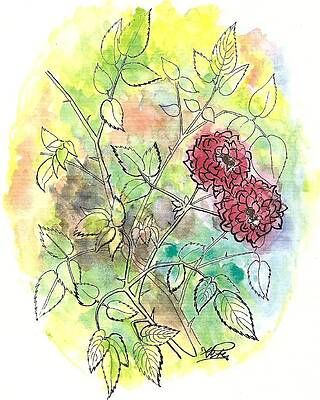 Wall Art - Painting - Two Roses by George I Perez