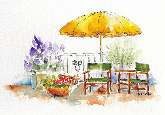 Wall Art - Painting - Under The Yellow Umbrella by Pat Katz