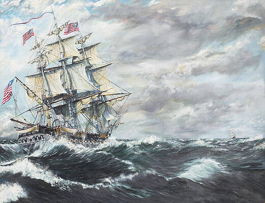 Wall Art - Painting - USS Constitution heads for HM Frigate Guerriere by Vincent Alexander Booth