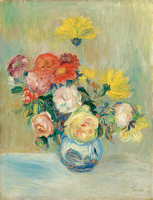 Vase of Roses and Dahlias Print by Pierre-Auguste Renoir