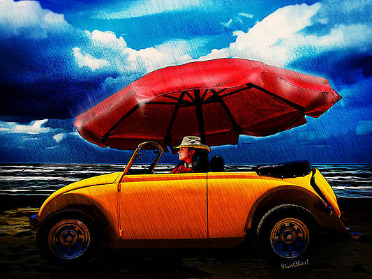 Wall Art - Photograph - Red Umbrella Downpour at Padre Island by Chas Sinklier