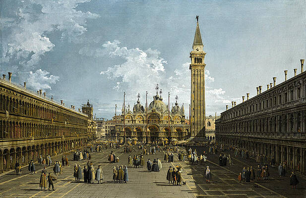 Venice,piazza San Marco looking east towards the Basilica Print by Bernardo Bellotto