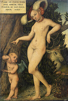 Venus with Cupid stealing honey Print by Lucas Cranach the Elder