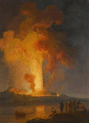 Vesuvius erupting at Night with Spectators in the Foreground Print by Pierre-Jacques Volaire