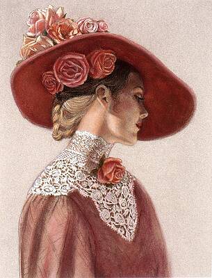 Wall Art - Painting - Victorian Lady in a Rose Hat by Sue Halstenberg