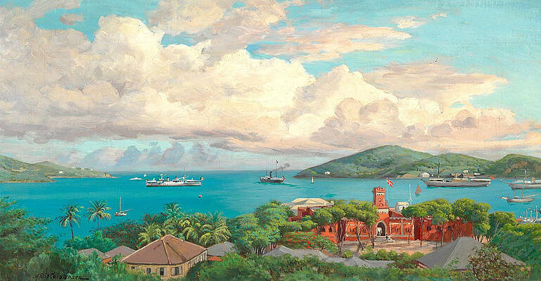 View from St. Thomas Harbour on the Virgin Islands Print by Andreas Riis Carstensen