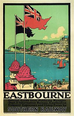 Wall Art - Painting - View from the Eastbourne bay, South Coast of England - Vintage Travel Poster by Studio Grafiikka