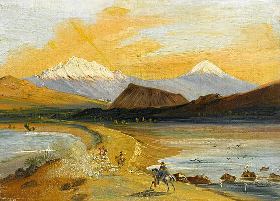 View of Itztaccihuatl and Popocatepetl seen from the Valley of Mexico Print by Johann Moritz Rugendas