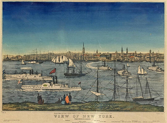 View of New York from Brooklyn Heights Print by N Currier
