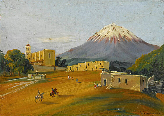 View of Popocatepetl seen from the Valley of Mexico Print by Johann Moritz Rugendas