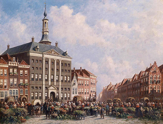 View of the Market in Bois-le-Duc Print by Petrus Gerardus Vertin
